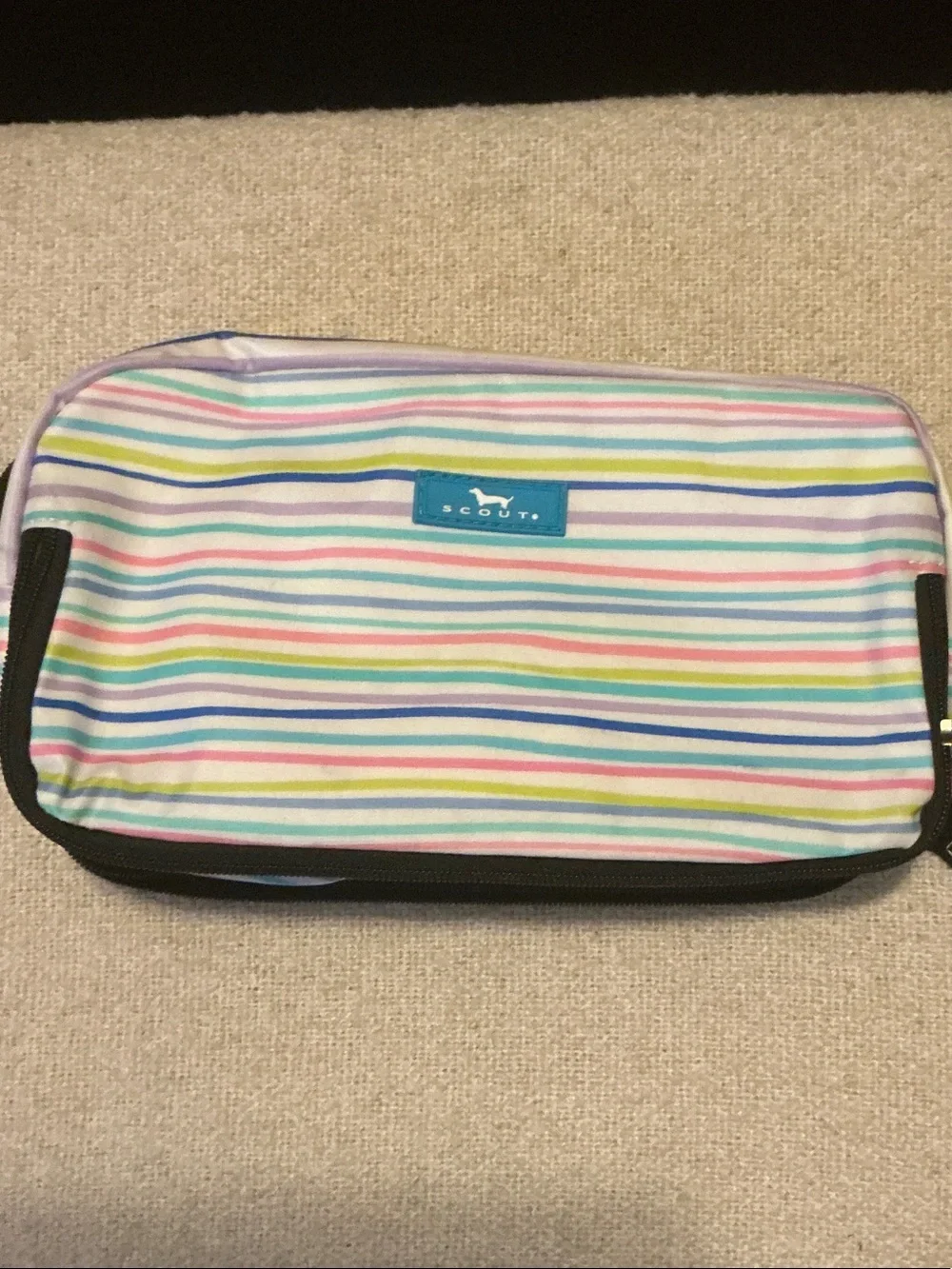 Scout Striped Dual Storage Cosmetic Bag in Pastel Blue Pink Yellow Green